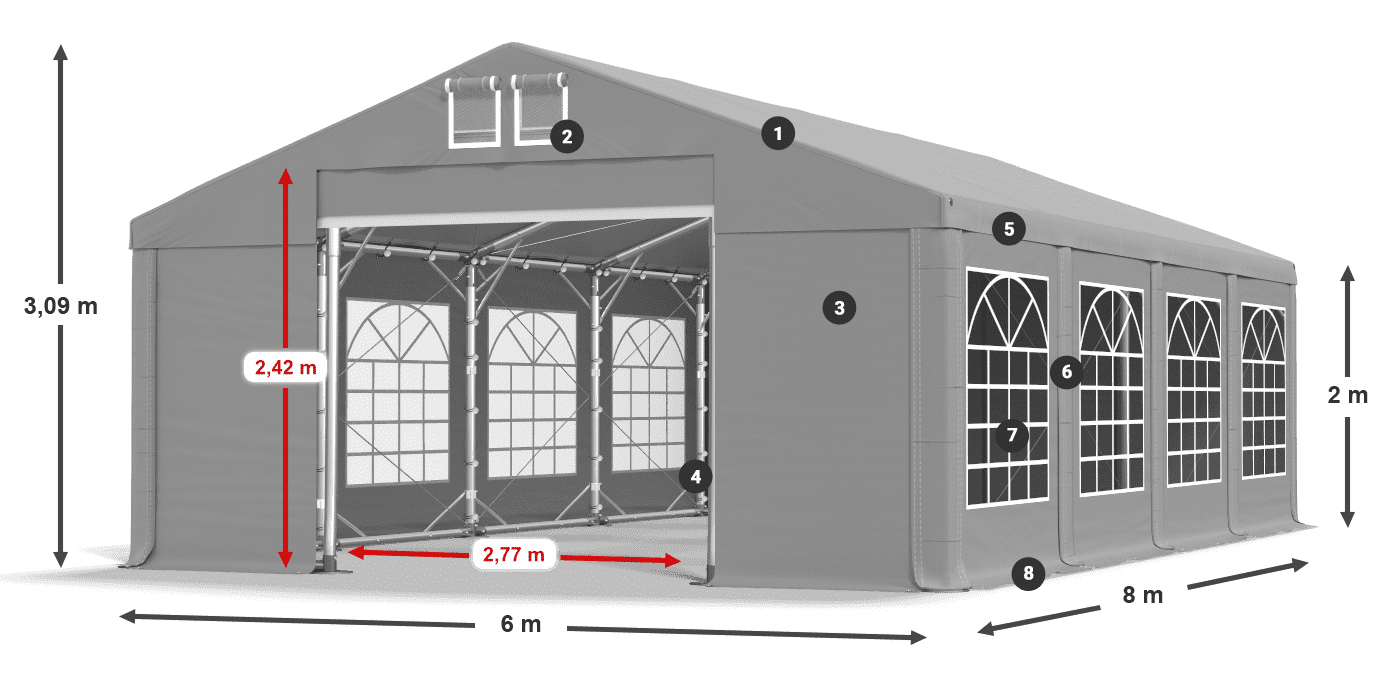 Střecha: FR 620 PVC Stěny: SD 500 PVC 2m legenda