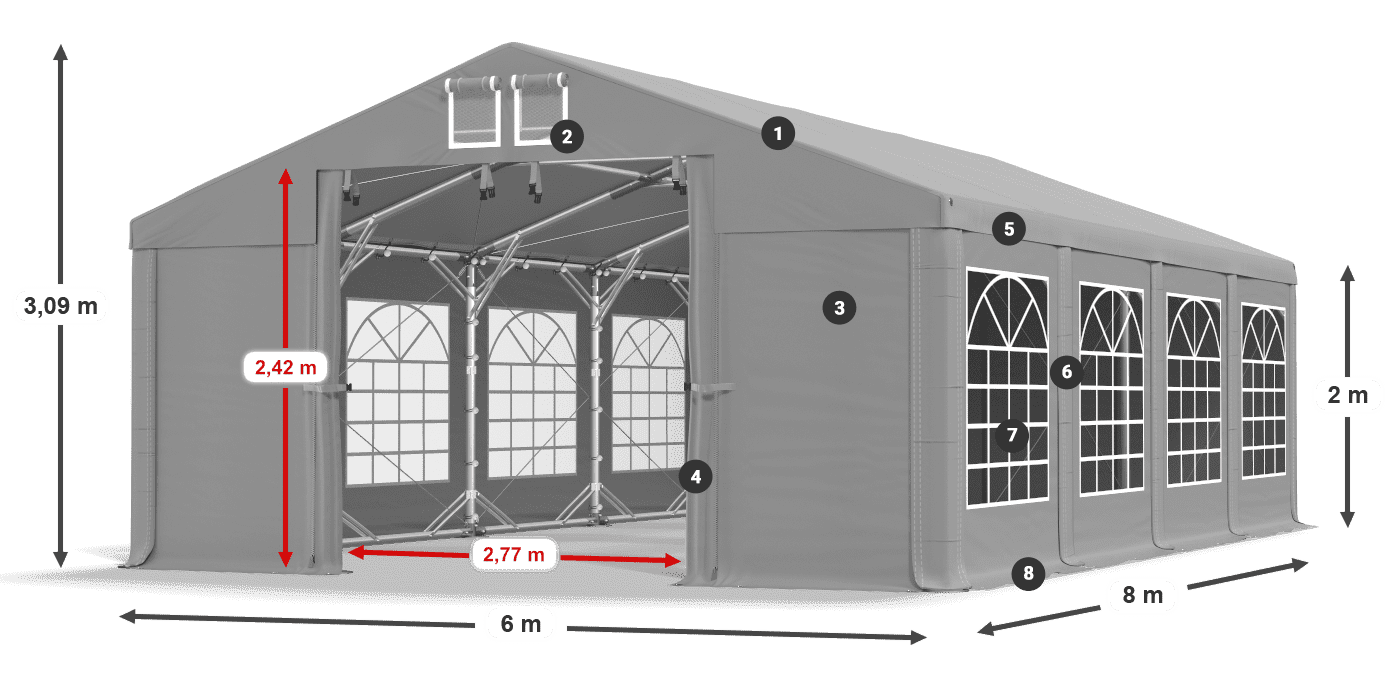 Střecha: FR 620 PVC Stěny: SD 500 PVC 2m legenda