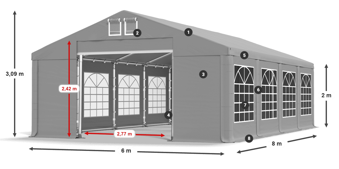 Střecha: FR 620 PVC Stěny: SD 500 PVC 2m legenda