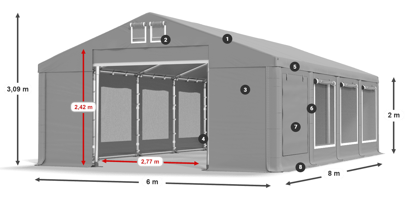 Střecha: FR 620 PVC Stěny: SD 500 PVC 2m legenda