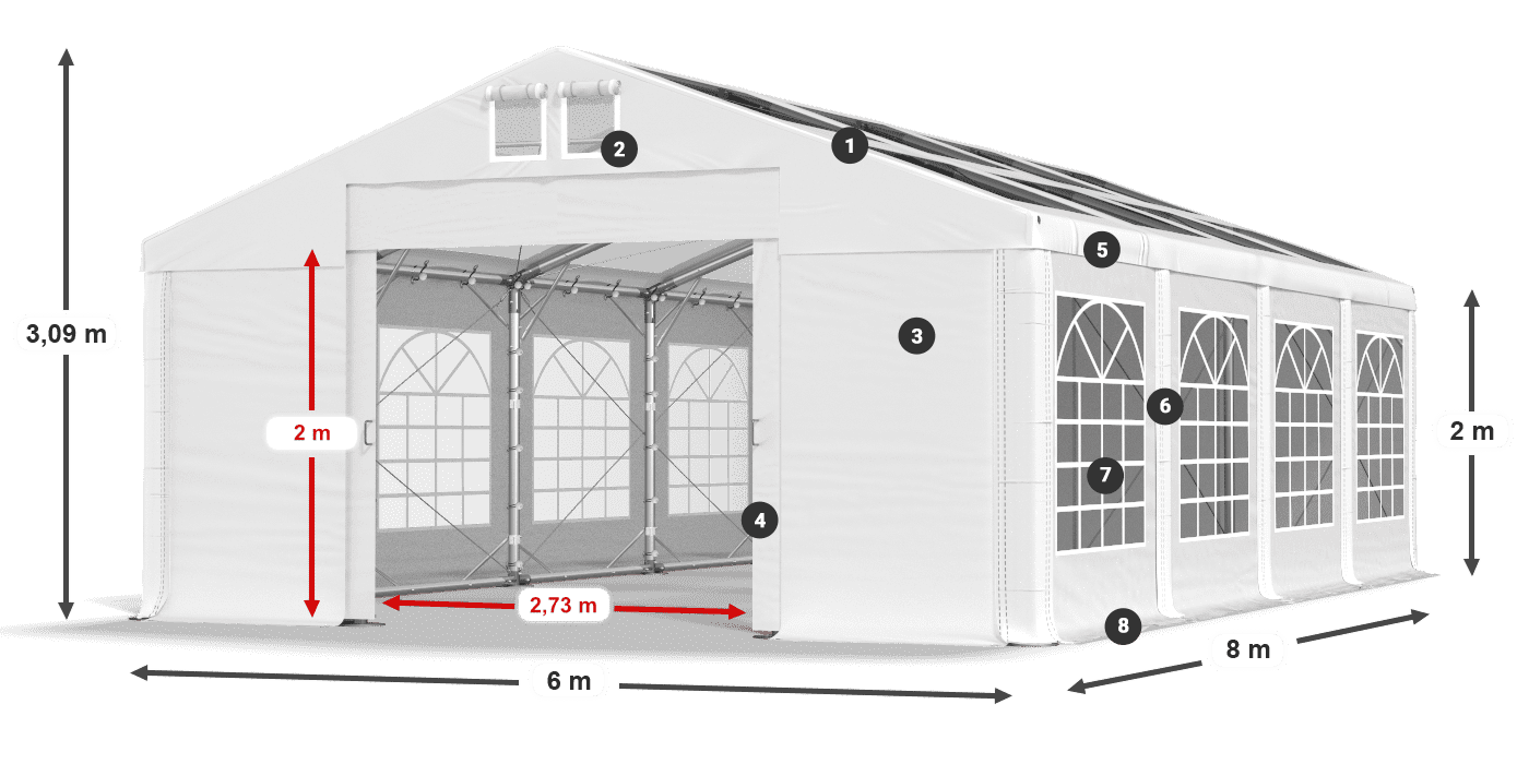 Střecha: MS T 580 PVC Stěny: FR 620 PVC 2m legenda