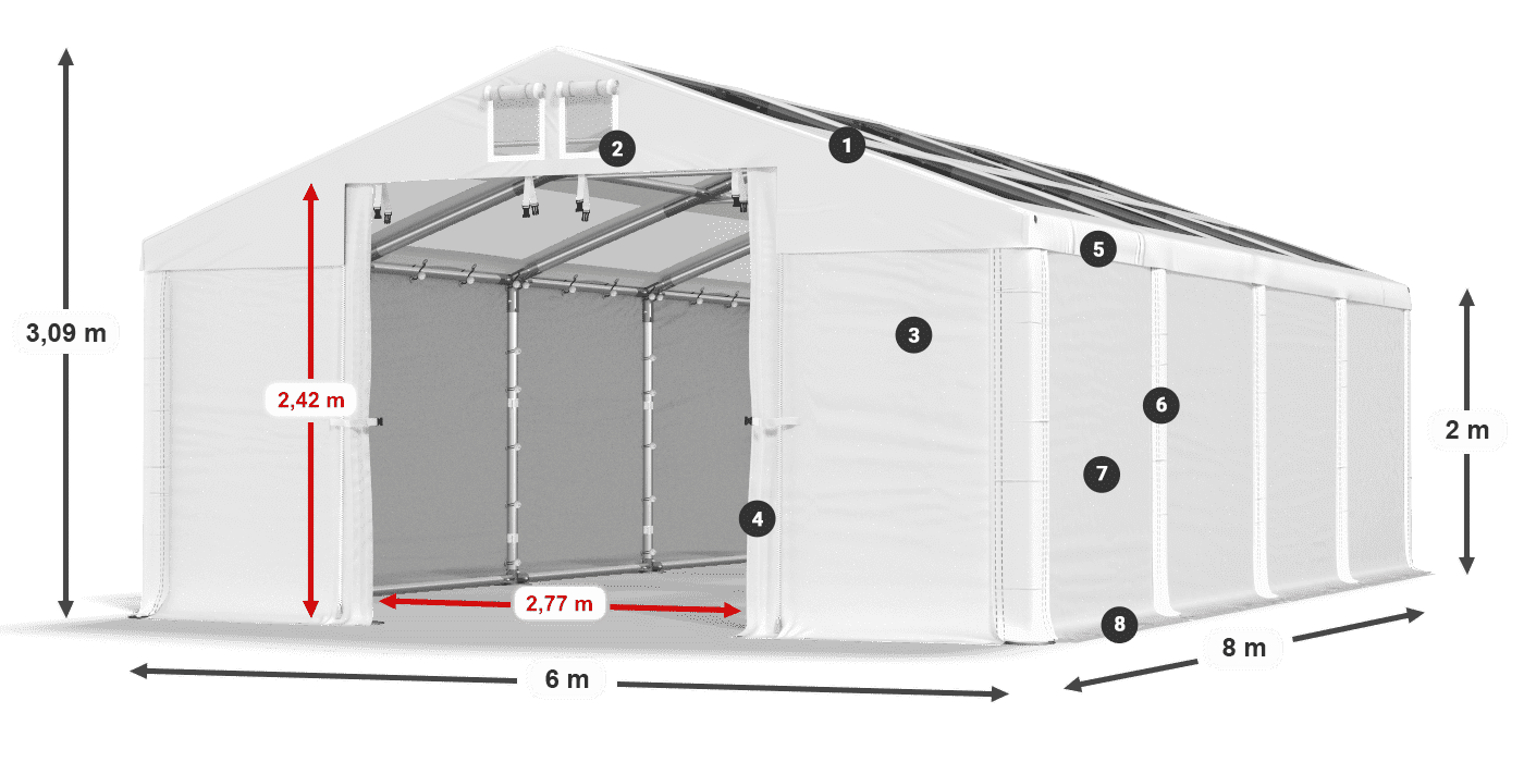 Střecha: MS T 580 PVC Stěny: FR 620 PVC 2m legenda
