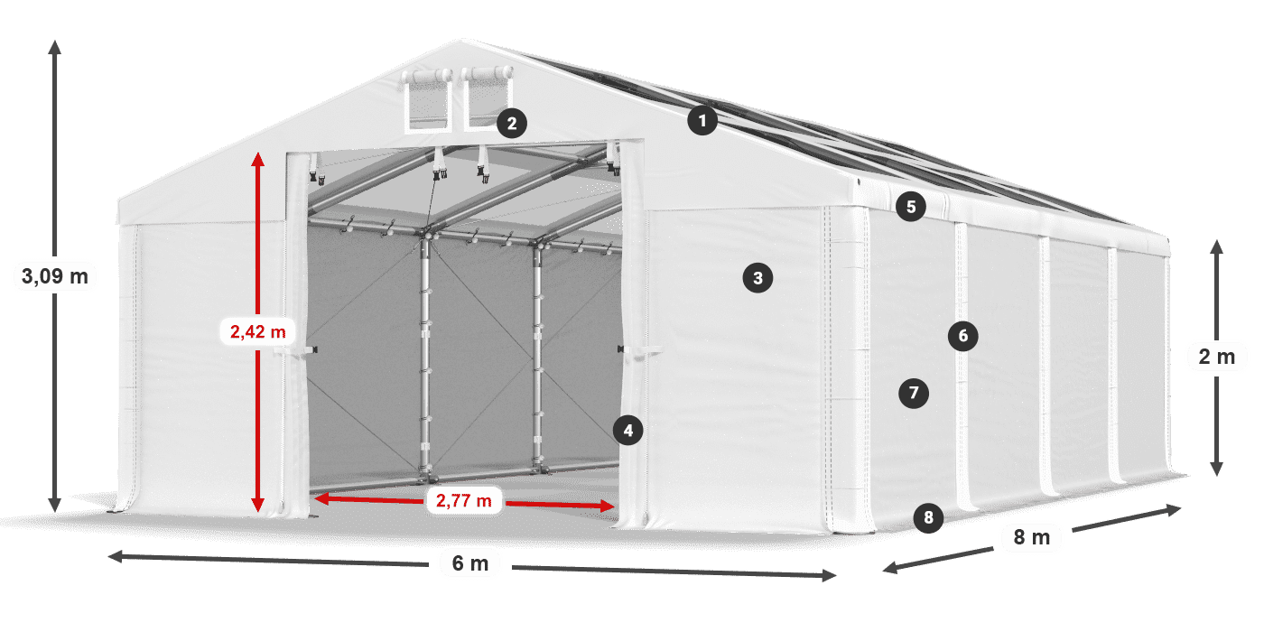 Střecha: MS T 580 PVC Stěny: FR 620 PVC 2m legenda