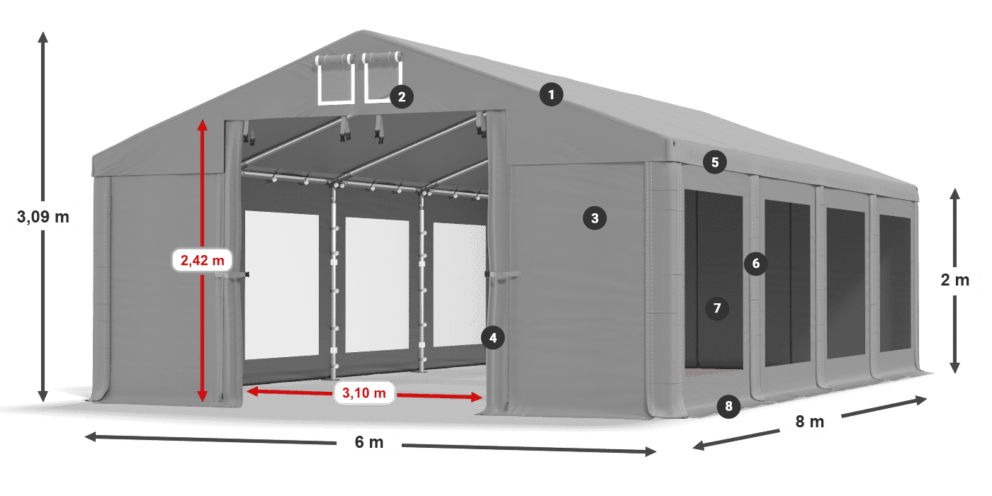 Střecha: MS 580 PVC Stěny: MS 580 PVC 2m legenda