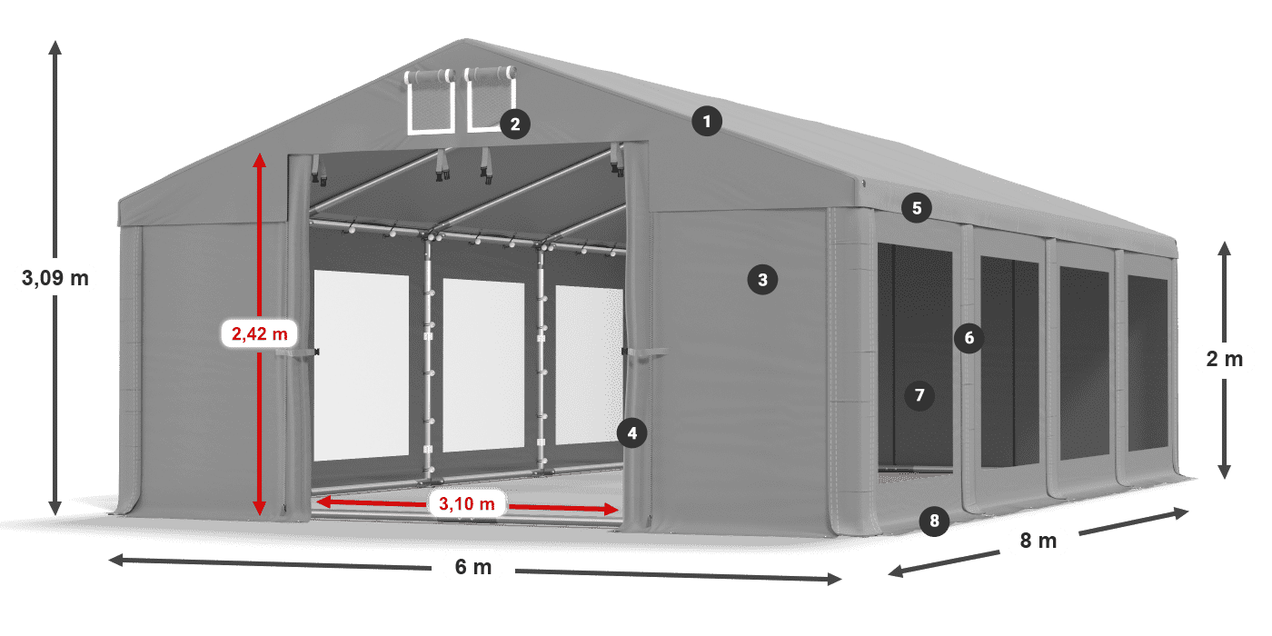 Střecha: MS 580 PVC Stěny: MS 580 PVC 2m legenda