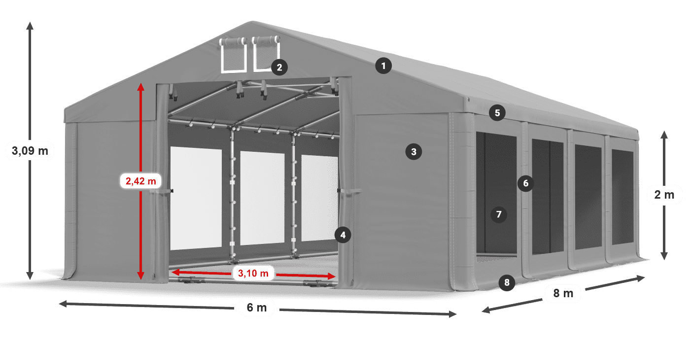 Střecha: MS 580 PVC Stěny: MS 580 PVC 2m legenda