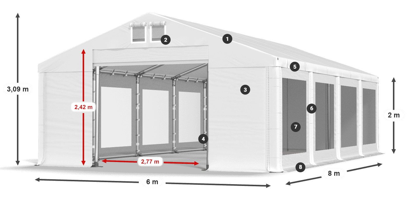 Střecha: MS 580 PVC Stěny: MS 580 PVC 2m legenda