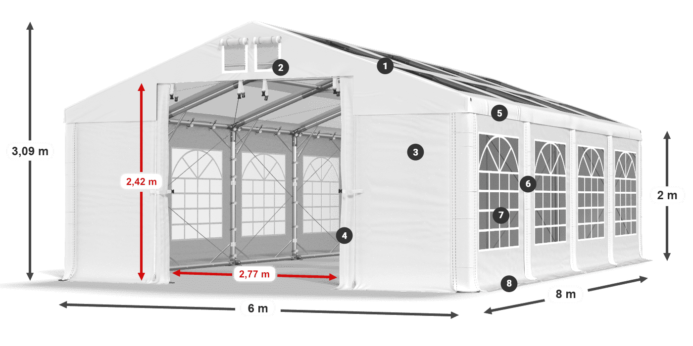 Střecha: MS 580 PVC Stěny: SD 500 PVC 2m legenda
