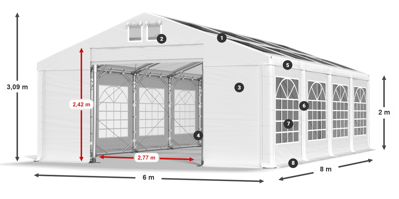 Střecha: MS 580 PVC Stěny: SD 500 PVC 2m legenda