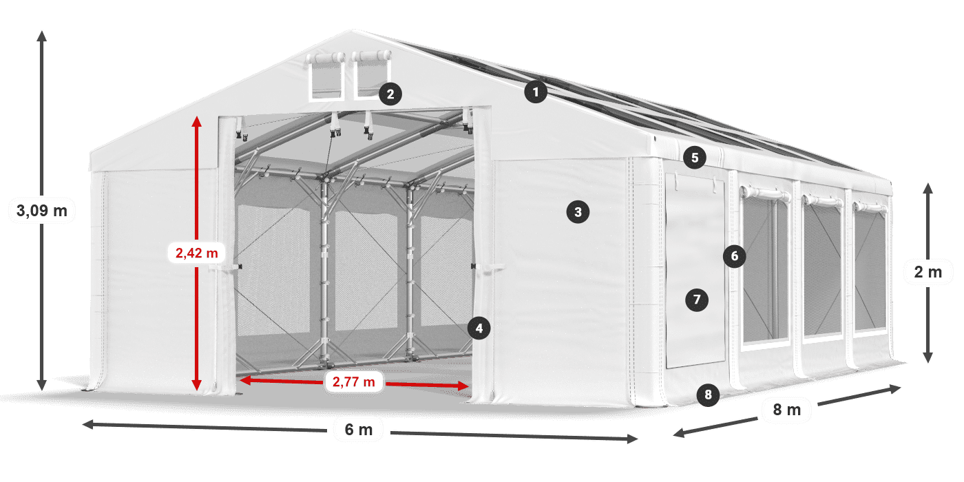 Střecha: MS T 580 PVC Stěny: SDM 500 PVC 2m legenda