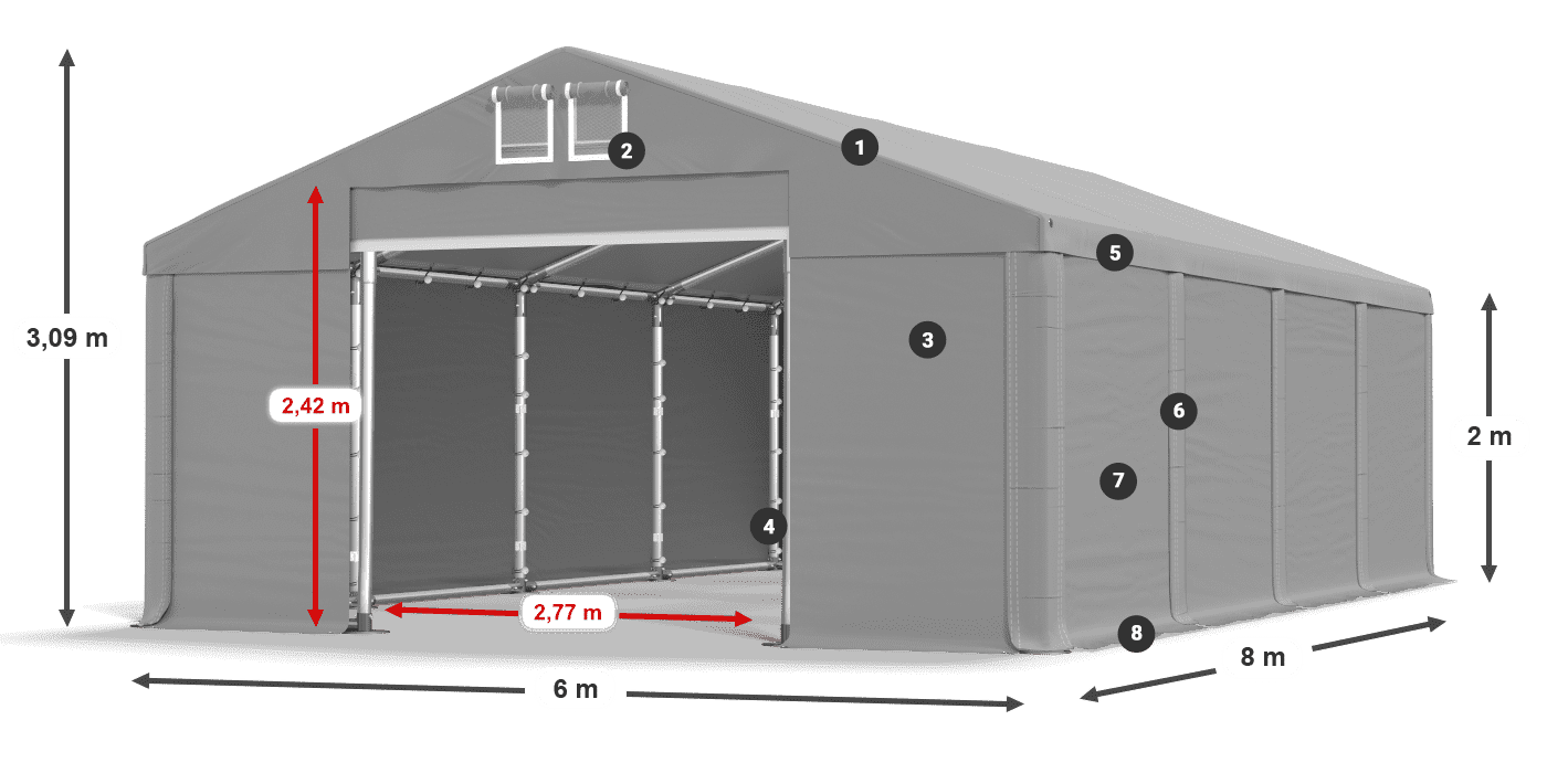 Střecha: MS 580 PVC Stěny: SD 500 PVC 2m legenda