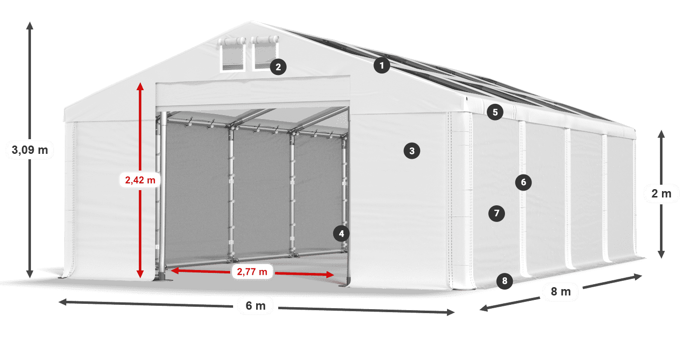 Střecha: MS T 580 PVC Stěny: SD 500 PVC 2m legenda