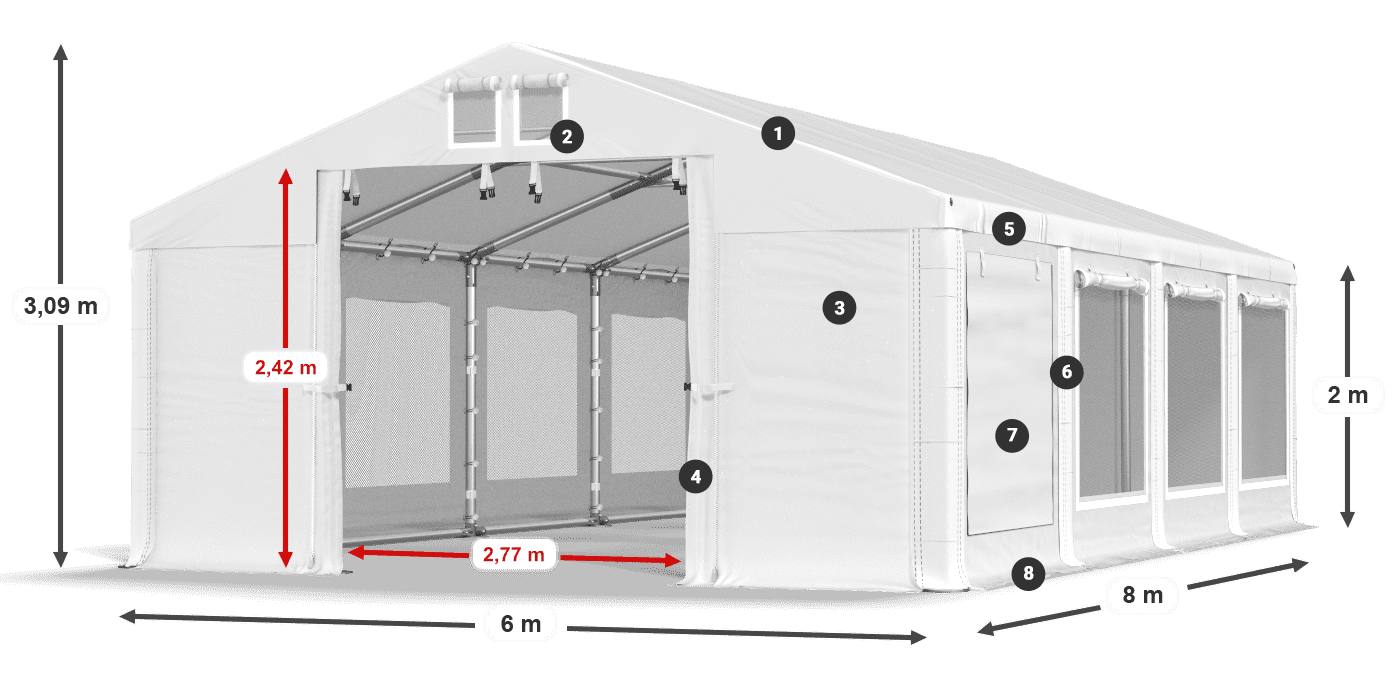 Střecha: MS 580 PVC Stěny: SD M 500 PVC 2m legenda