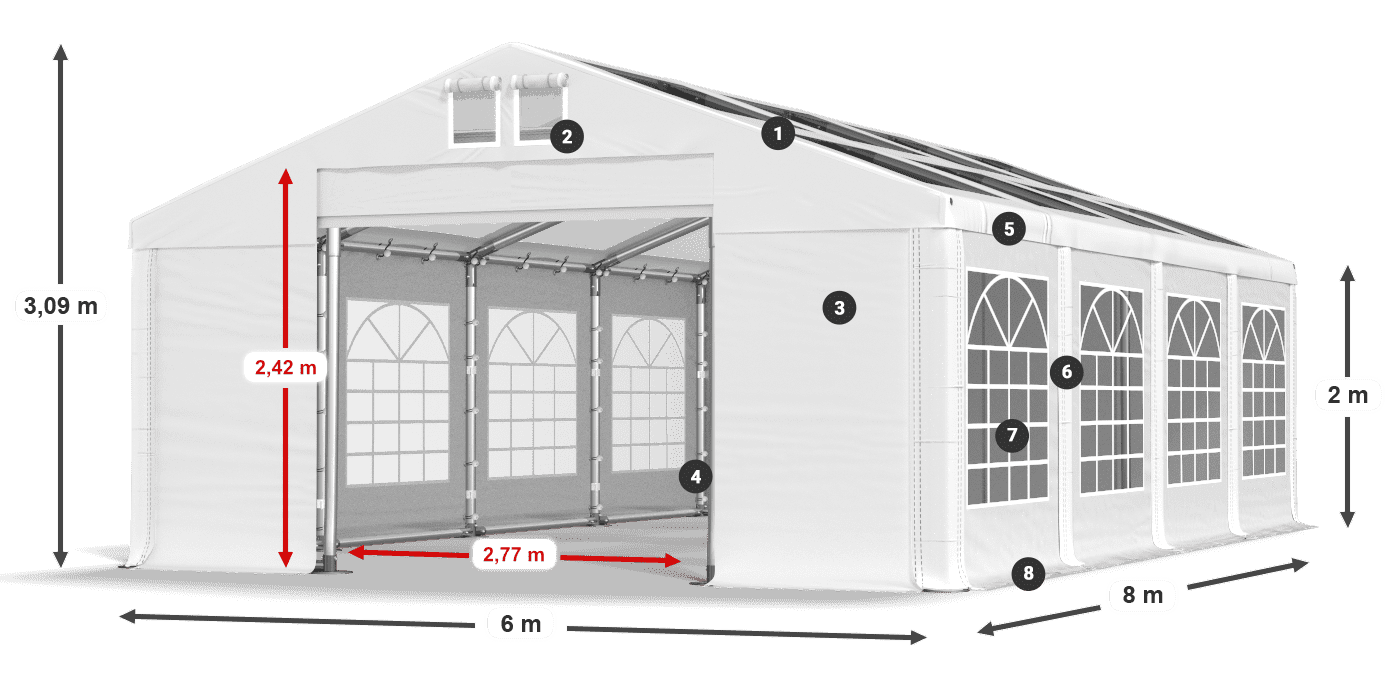 Střecha: MS 580 PVC Stěny: SD 500 PVC 2m legenda