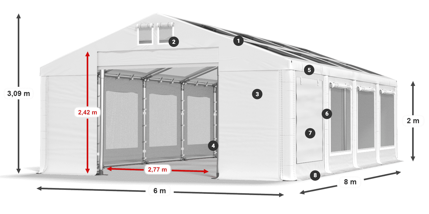 Střecha: MS T 580 PVC Stěny: SDM 500 PVC 2m legenda