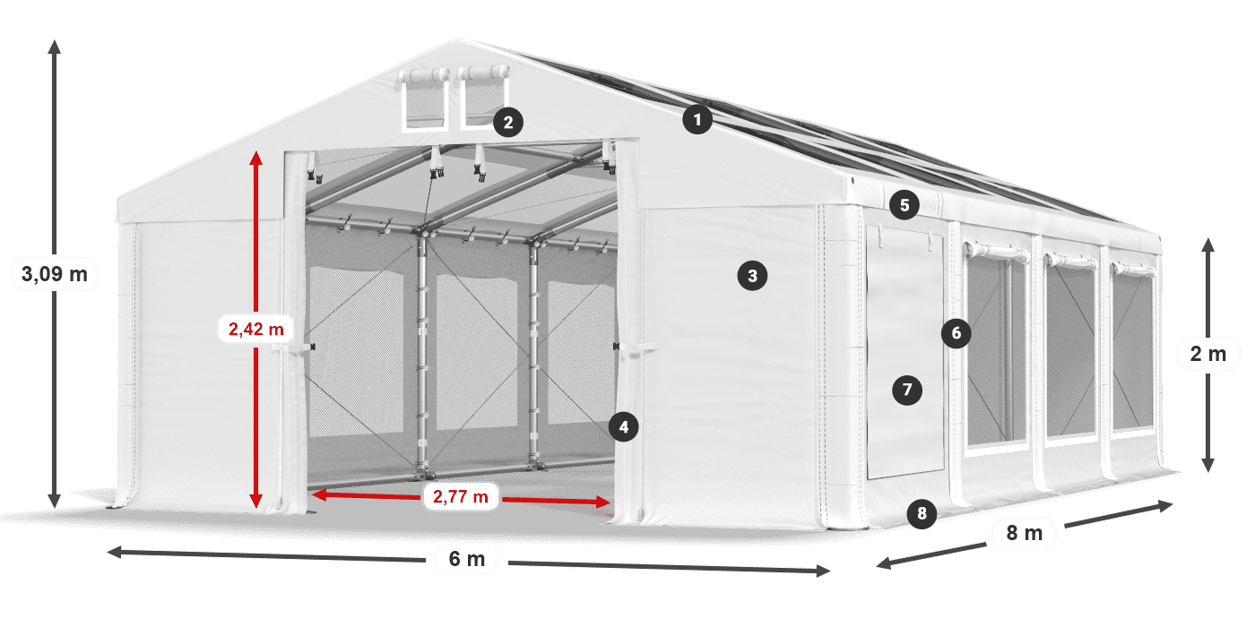 Střecha: MS T 580 PVC Stěny: SDM 500 PVC 2m legenda