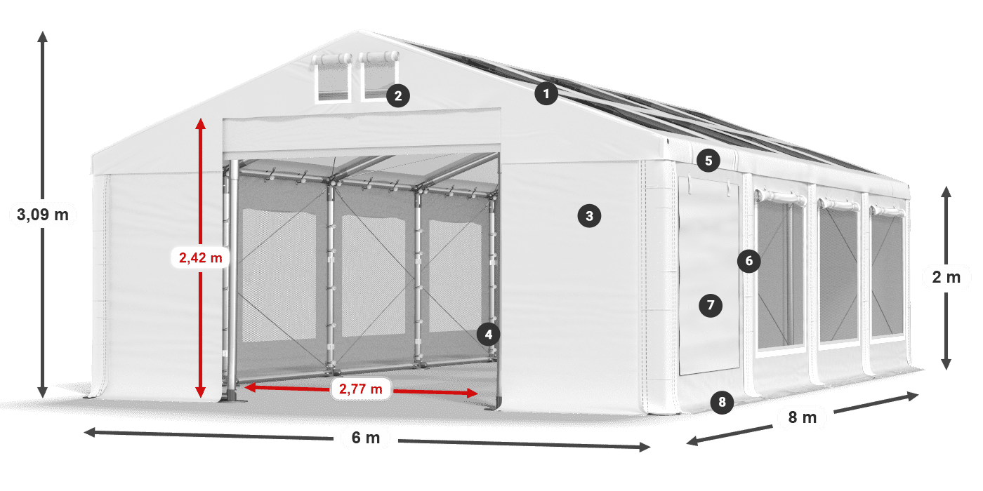 Střecha: MS T 580 PVC Stěny: SDM 500 PVC 2m legenda