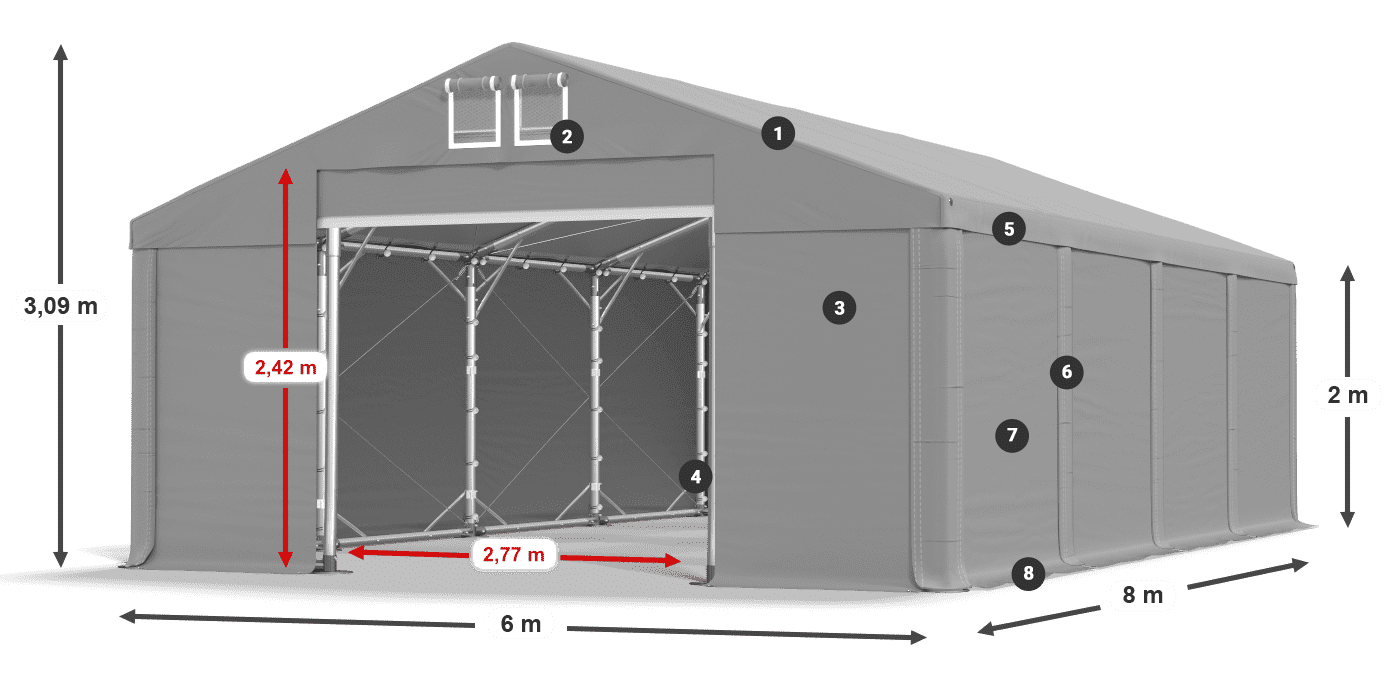 Střecha: SD 560 PVC Stěny: FR 620 PVC legenda 2m
