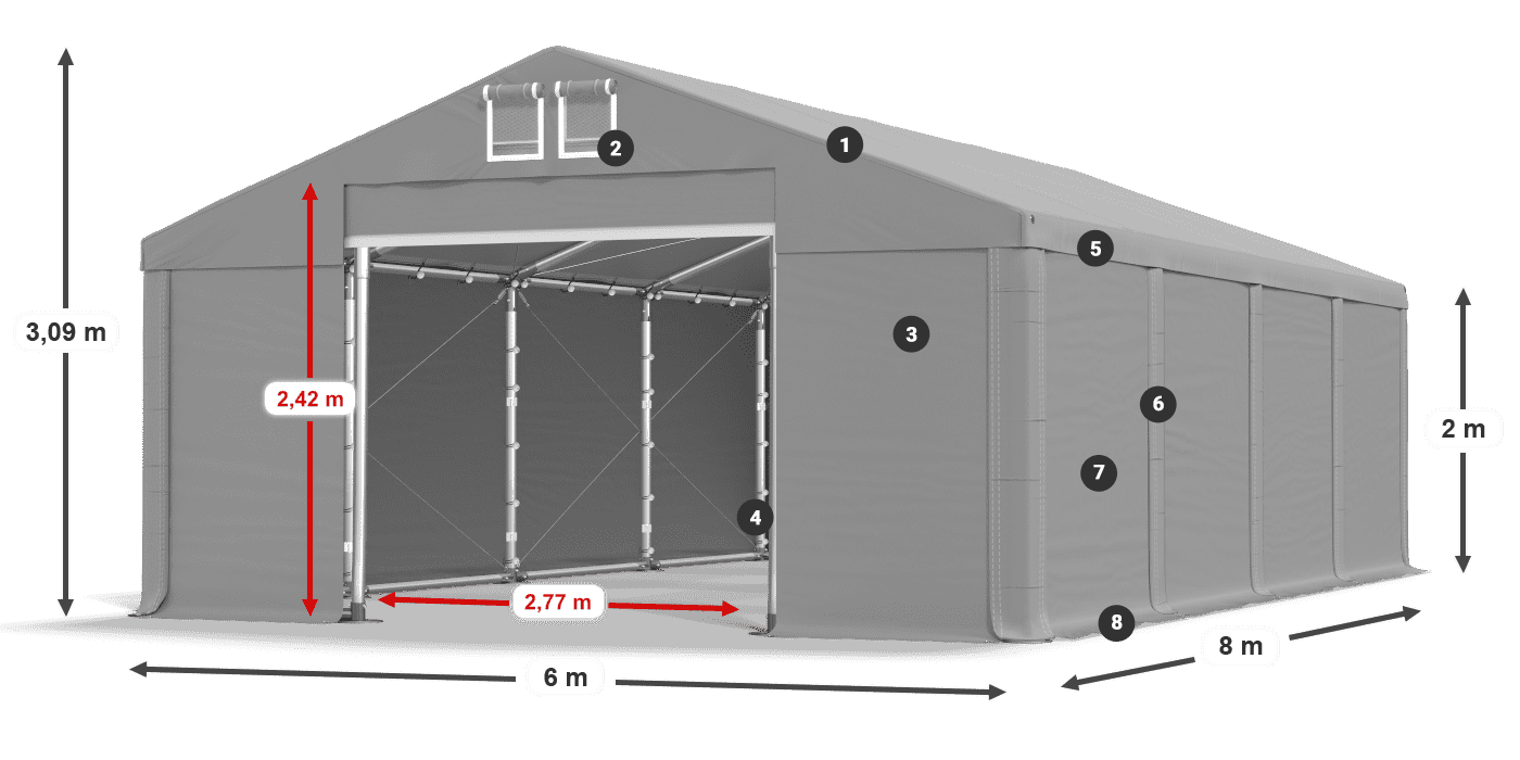 Střecha: SD 560 PVC Stěny: FR 620 PVC legenda 2m
