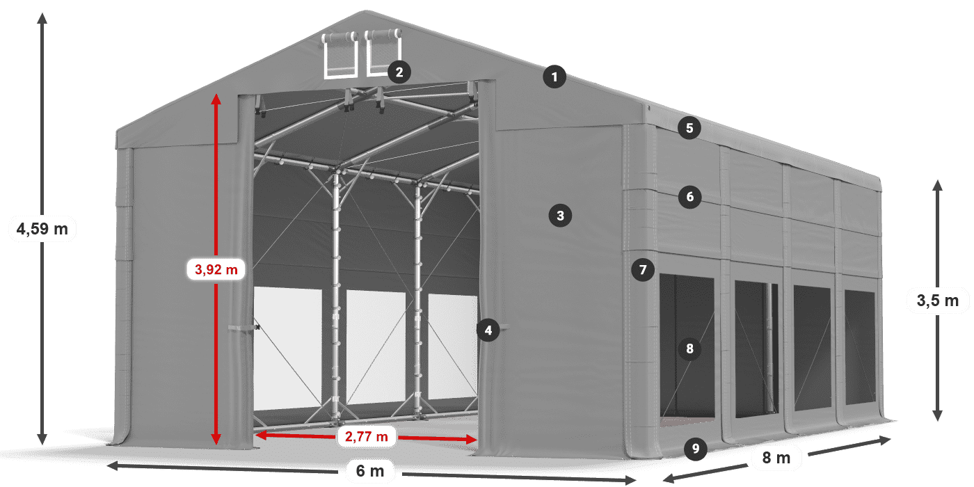 Střecha: FR 620 PVC Stěny: MS 580 PVC 3,5m legenda
