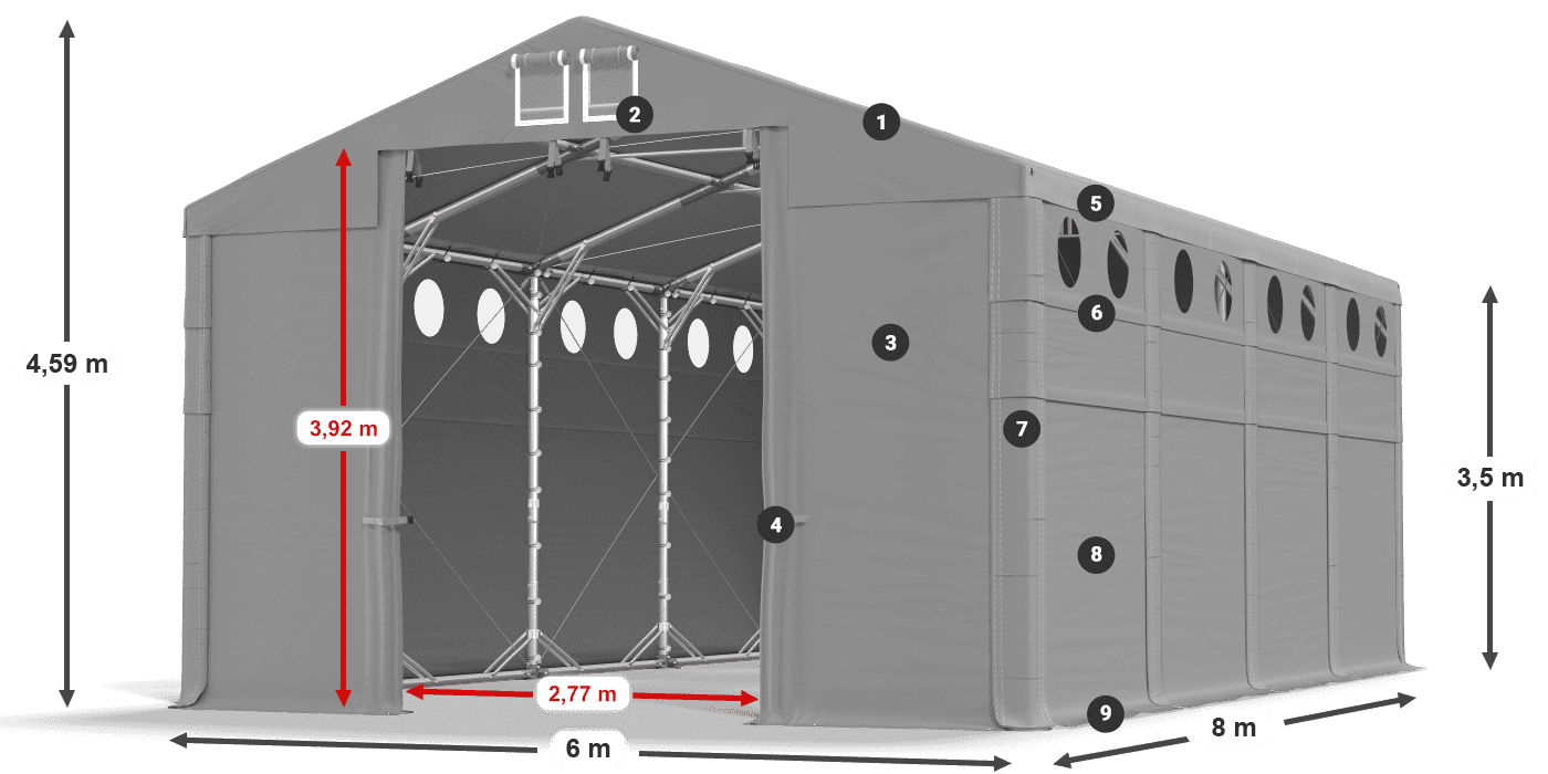 Střecha: MS 580 PVC Stěny: FR O 620 PVC 3,5m legenda