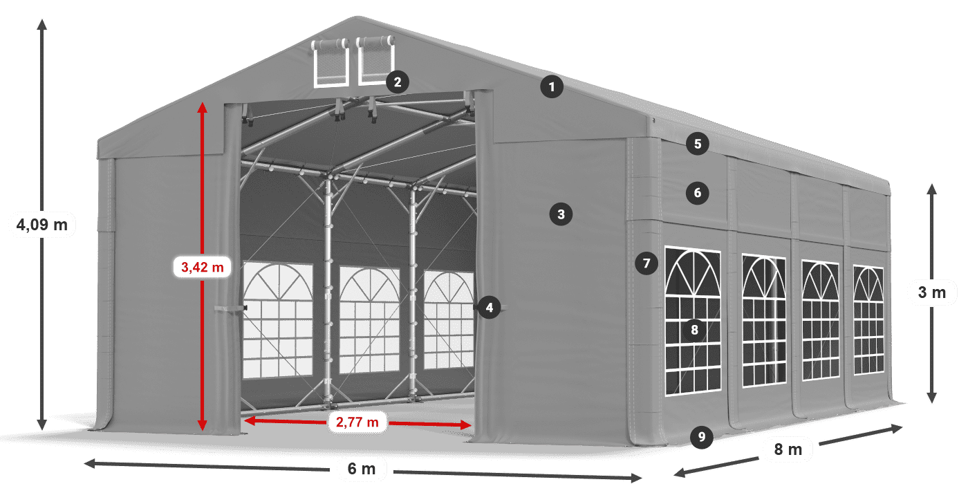 Střecha: FR 620 PVC Stěny: SD 500 PVC 3m legenda