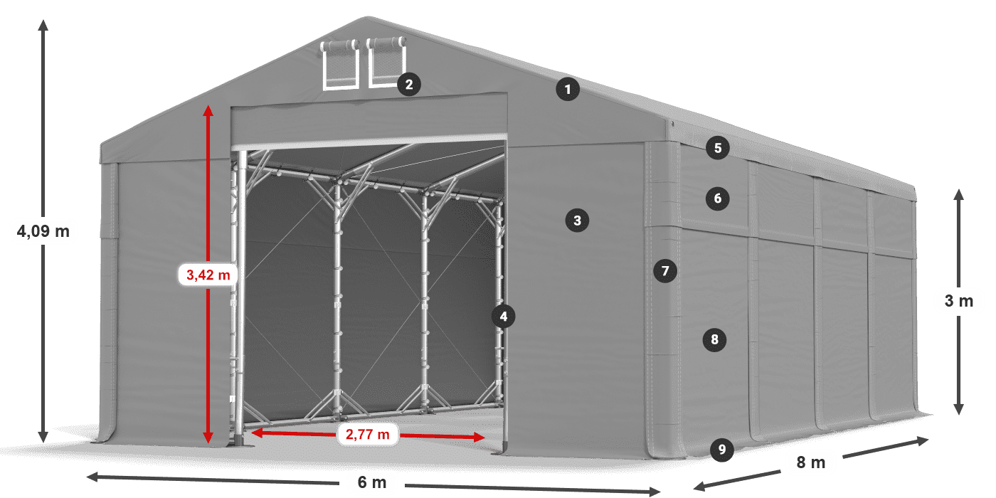 Střecha: FR 620 PVC Stěny: SD 500 PVC 3m legenda
