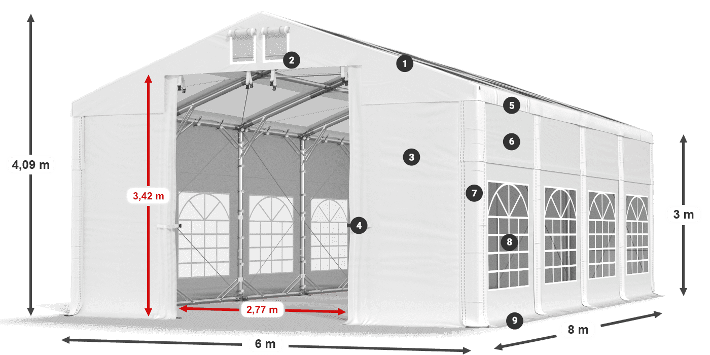 Střecha: MS T 580 PVC Stěny: FR 620 PVC 3m legenda