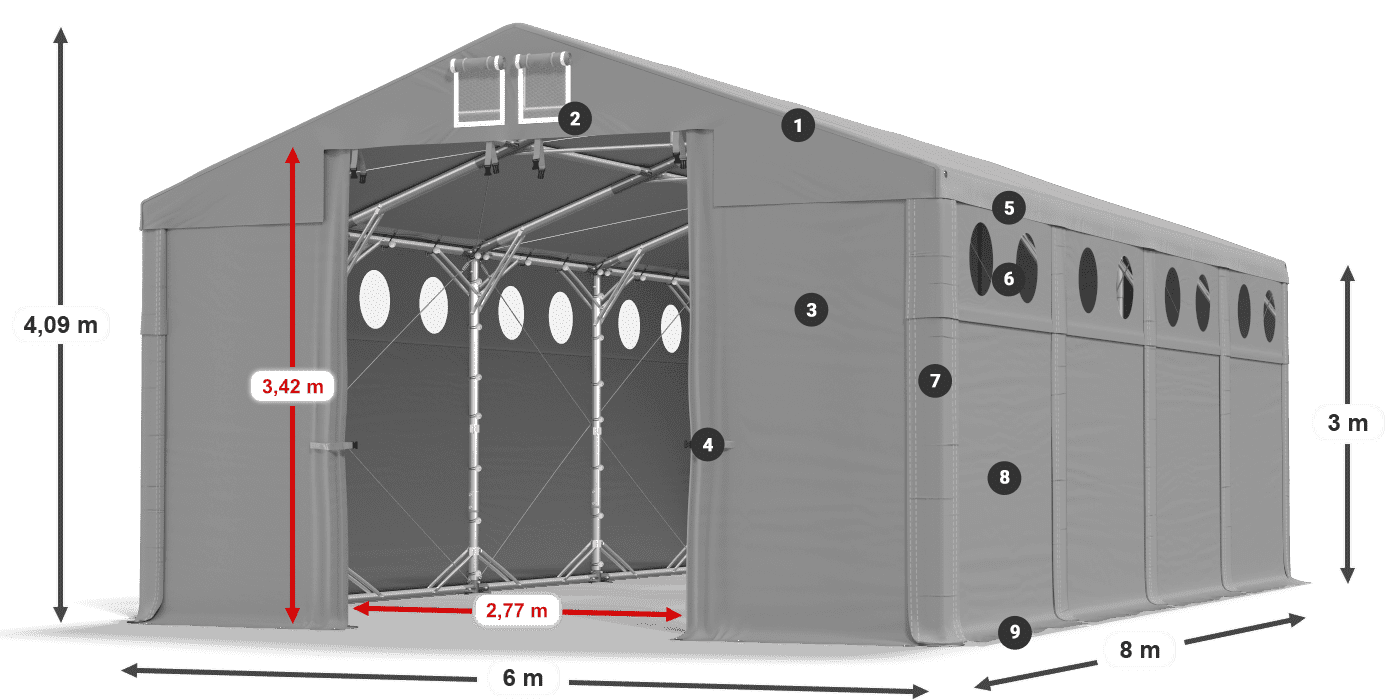 Střecha: MS 580 PVC Stěny: SD O 500 PVC 3m legenda