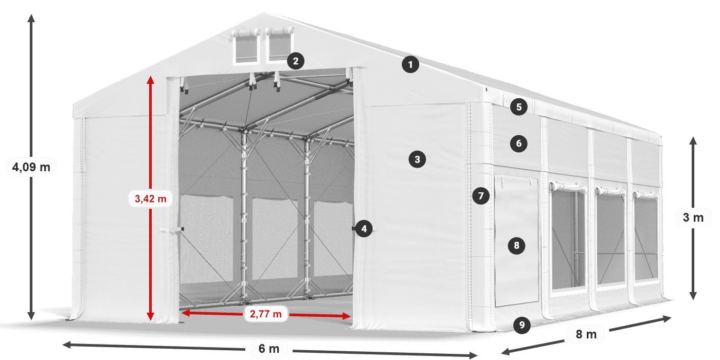 Střecha: MS 580 PVC Stěny: SD M 500 PVC 3m legenda