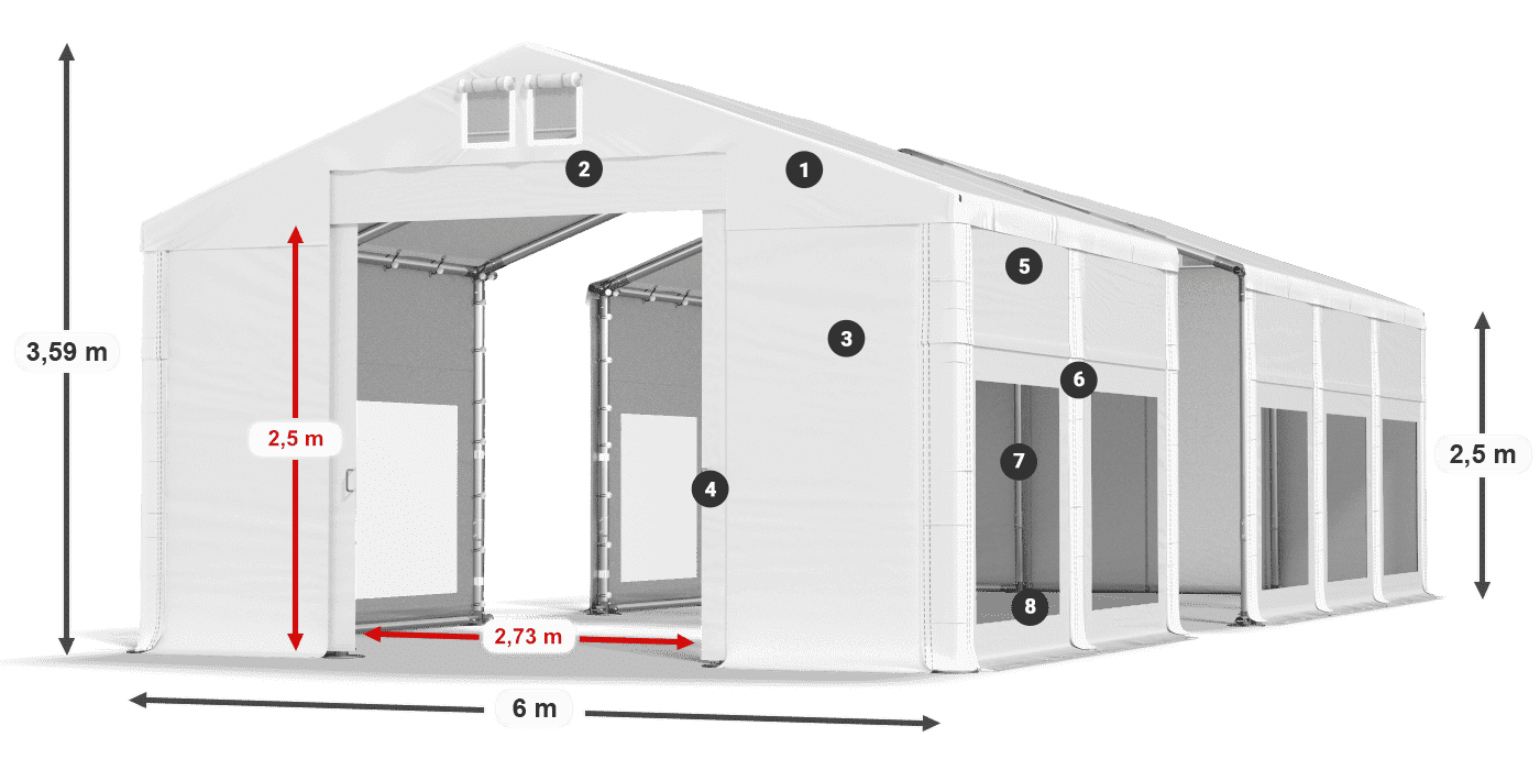 Střecha: FR 620 PVC Stěny: MS 580 PVC 2,5 m legenda