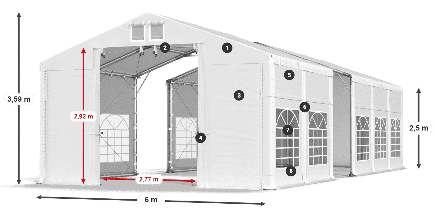 Střecha: FR 620 PVC Stěny: SD 500 PVC 2,5 m legenda