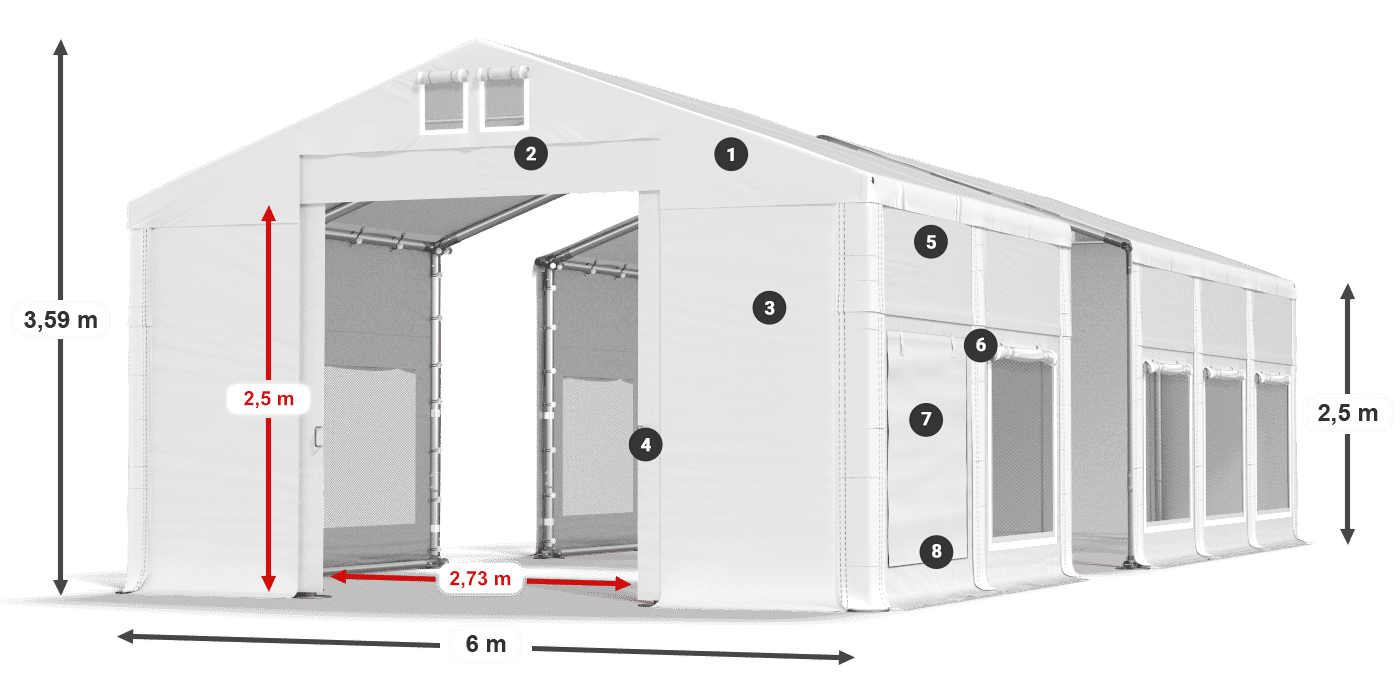 Střecha: FR 620 PVC Stěny: SD 500 PVC 2,5 m legenda