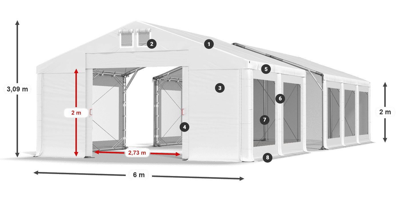 Střecha: FR 620 PVC Stěny: MS 580 PVC 2m legenda
