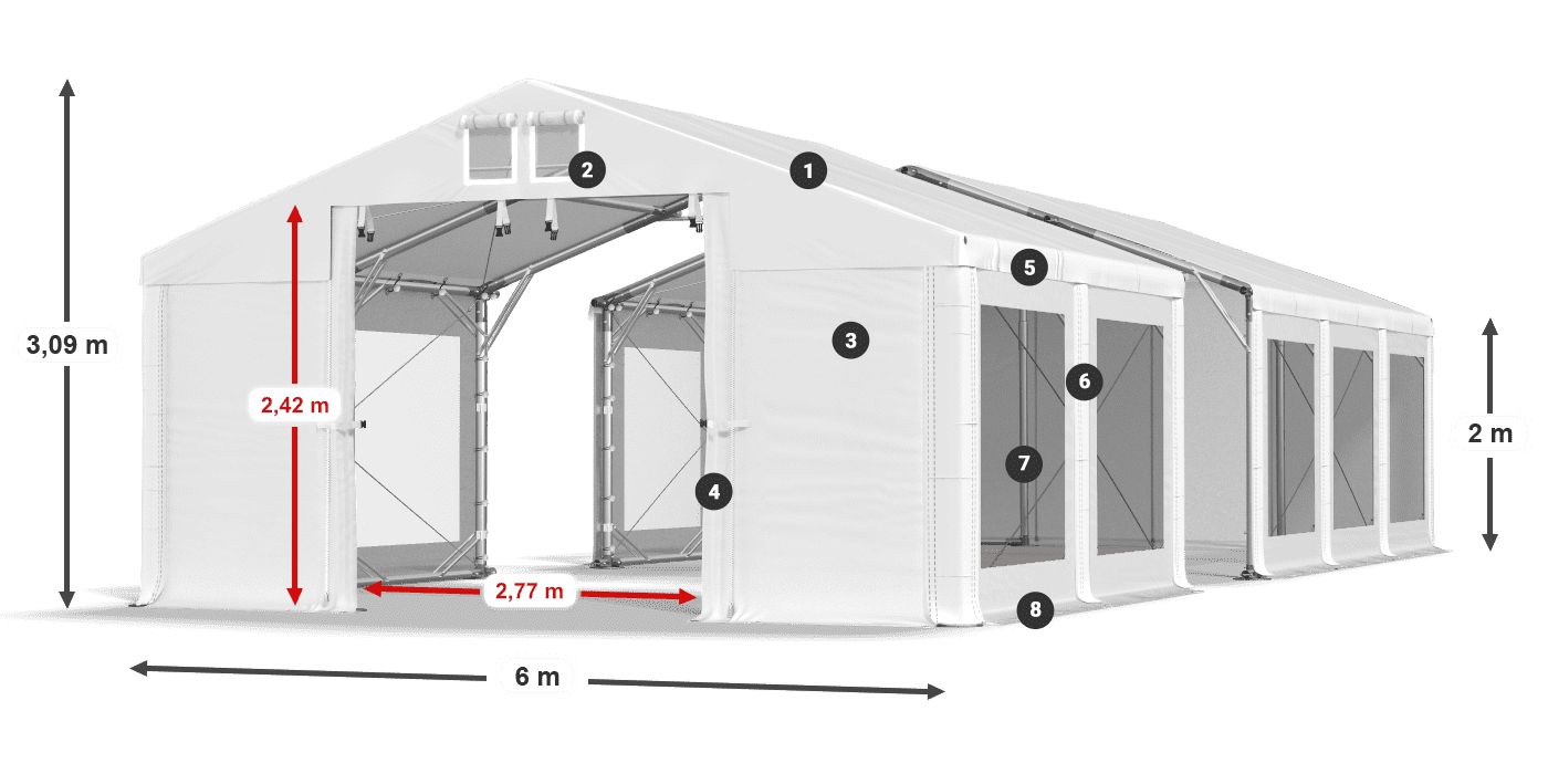 Střecha: FR 620 PVC Stěny: MS 580 PVC 2m legenda