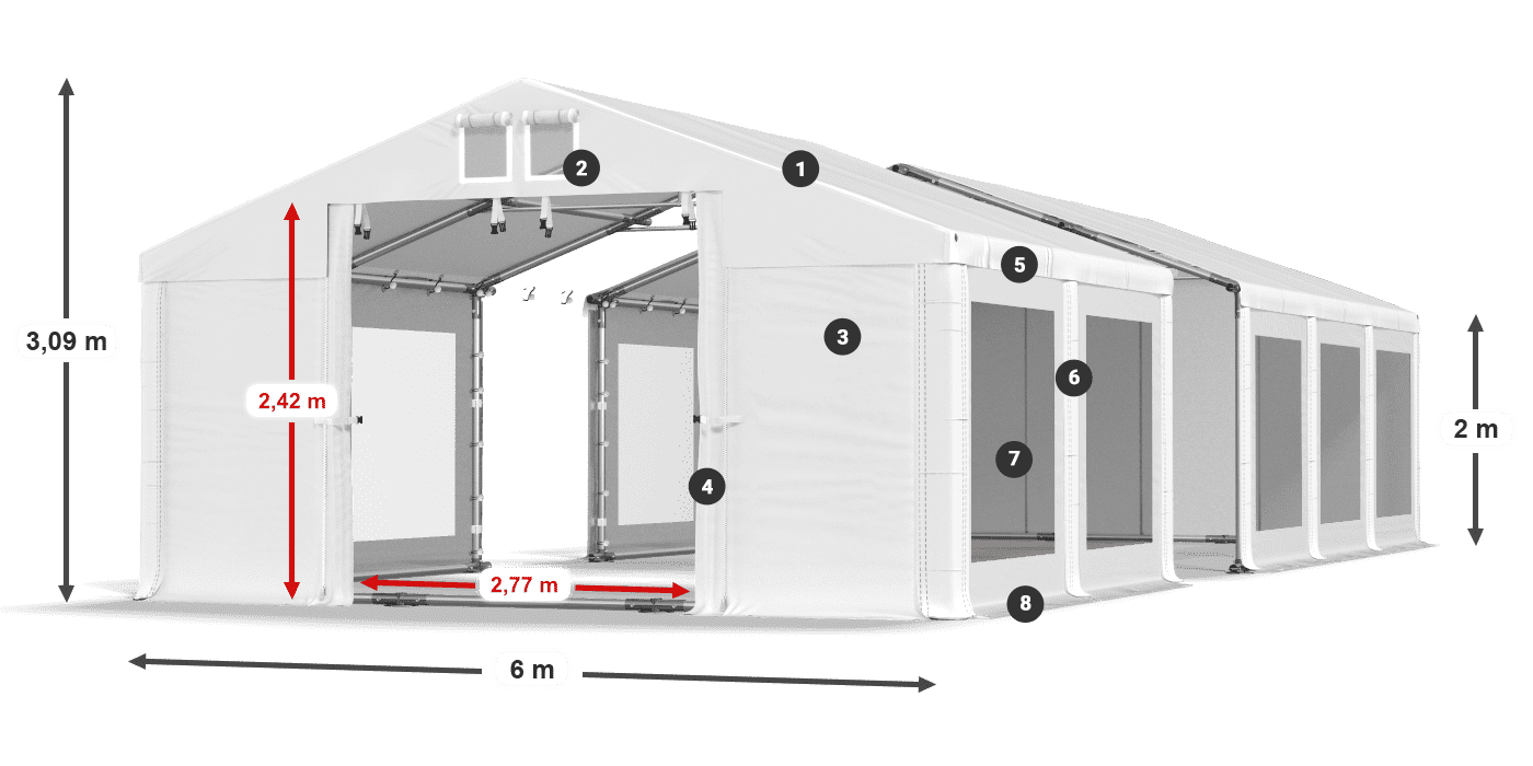 Střecha: FR 620 PVC Stěny: MS 580 PVC 2m legenda