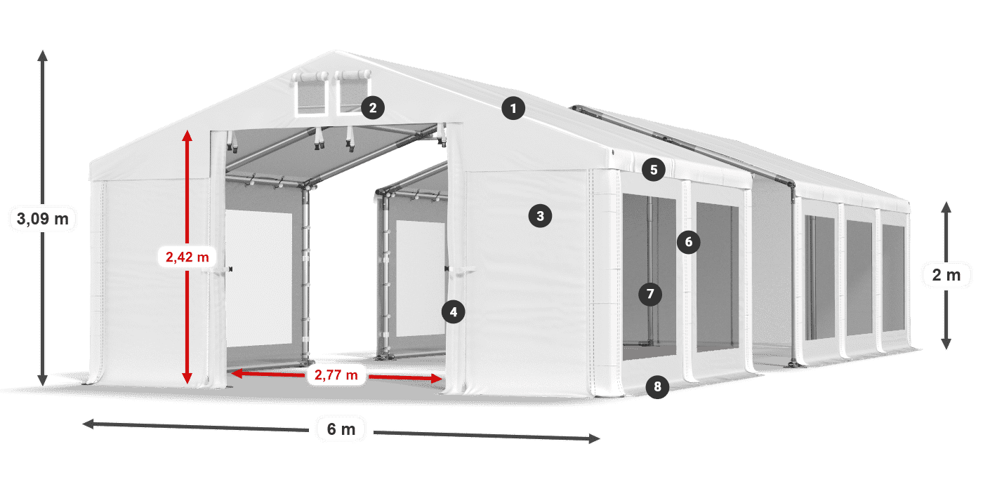 Střecha: FR 620 PVC Stěny: MS 580 PVC 2m legenda