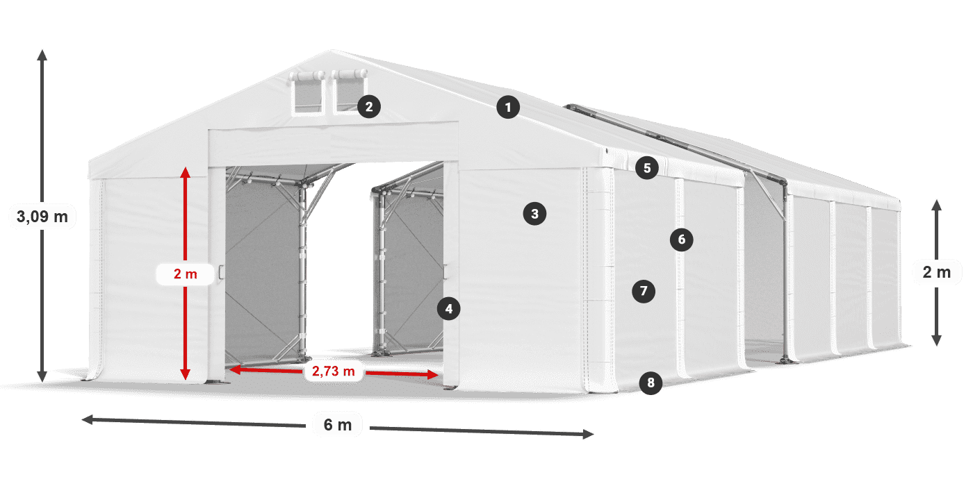 Střecha: FR 620 PVC Stěny: SD 500 PVC 2m legenda
