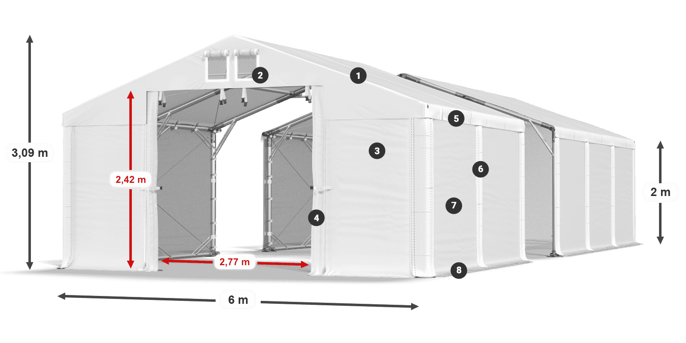 Střecha: FR 620 PVC Stěny: SD 500 PVC 2m legenda