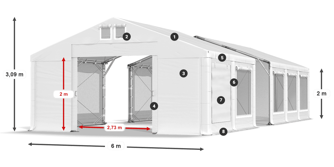 Střecha: FR 620 PVC Stěny: SD 500 PVC 2m legenda