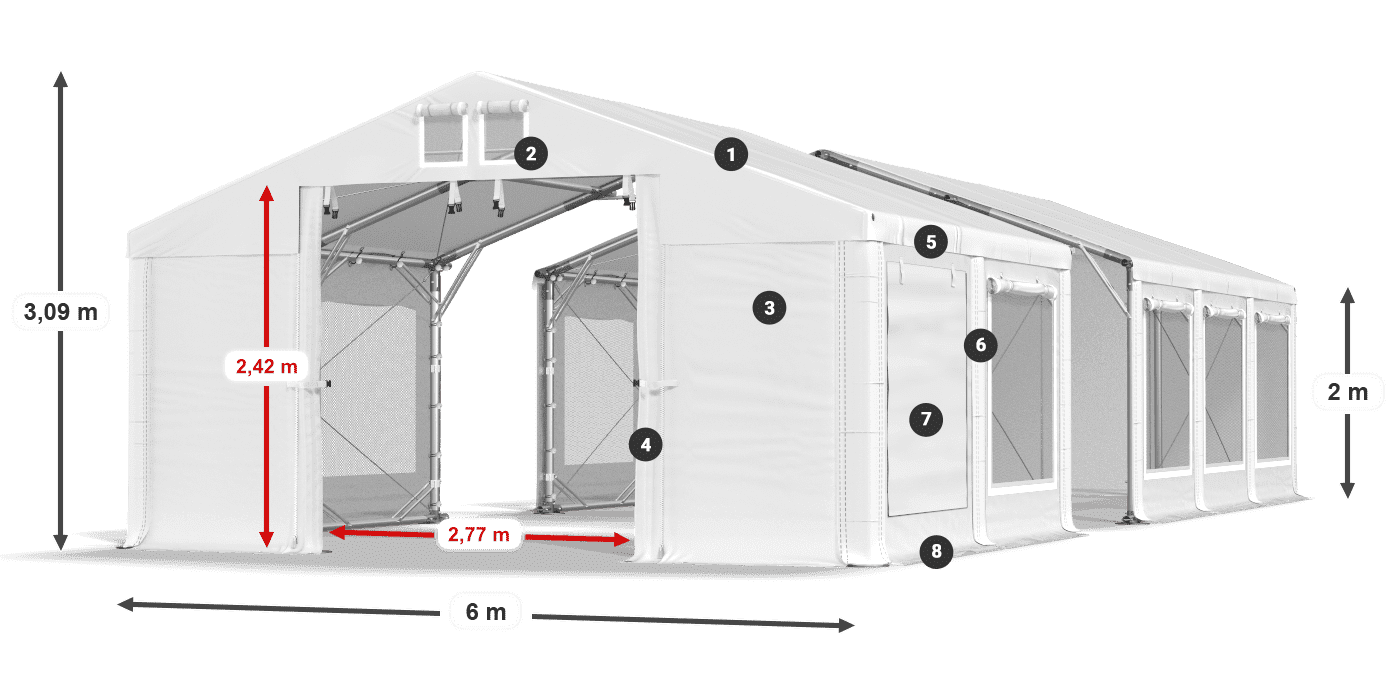 Střecha: FR 620 PVC Stěny: SD 500 PVC 2m legenda