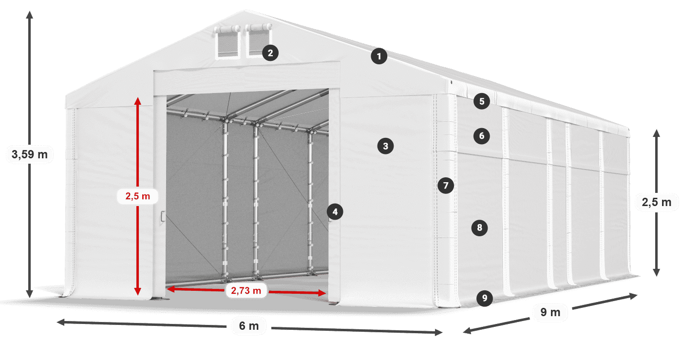 Střecha: FR 620 PVC Stěny: MS 580 PVC 2,5 m legenda