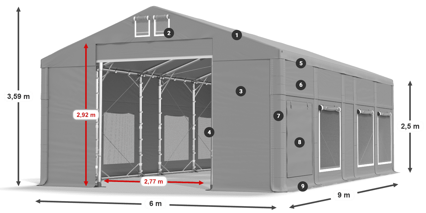 Střecha: FR 620 PVC Stěny: SD 500 PVC 2,5 m legenda