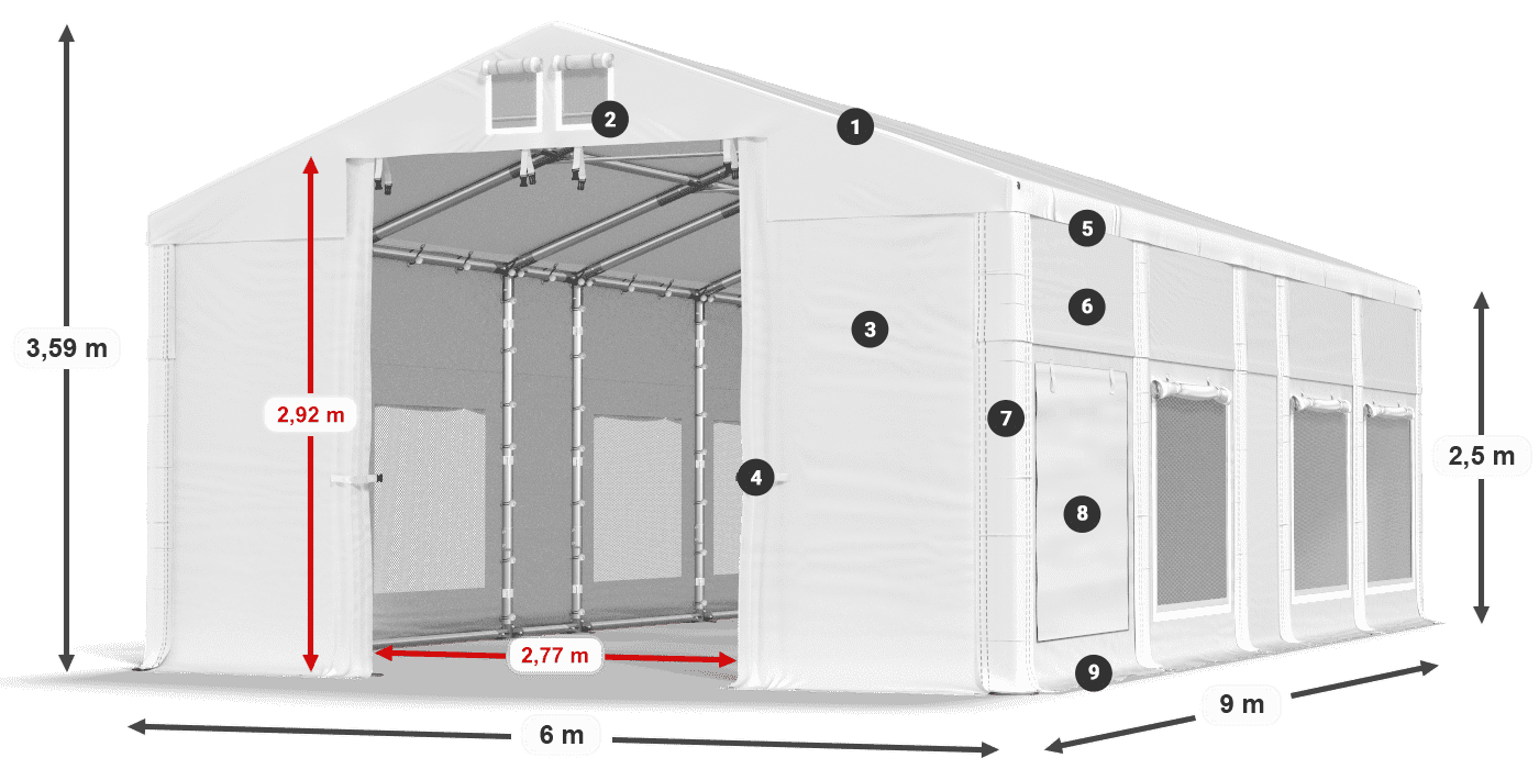 Střecha: FR 620 PVC Stěny: SD 500 PVC 2,5 m legenda