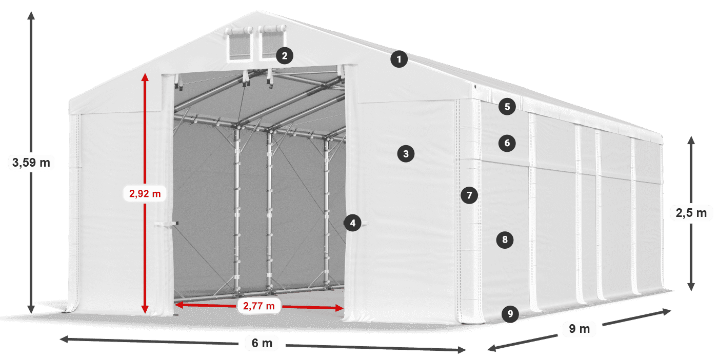 Střecha: MS 580 PVC Stěny: FR 620 PVC 2,5 m legenda