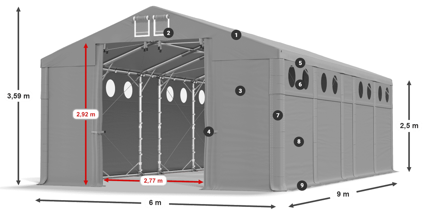 Střecha: MS 580 PVC Stěny: FR O 620 PVC 2,5 m legenda
