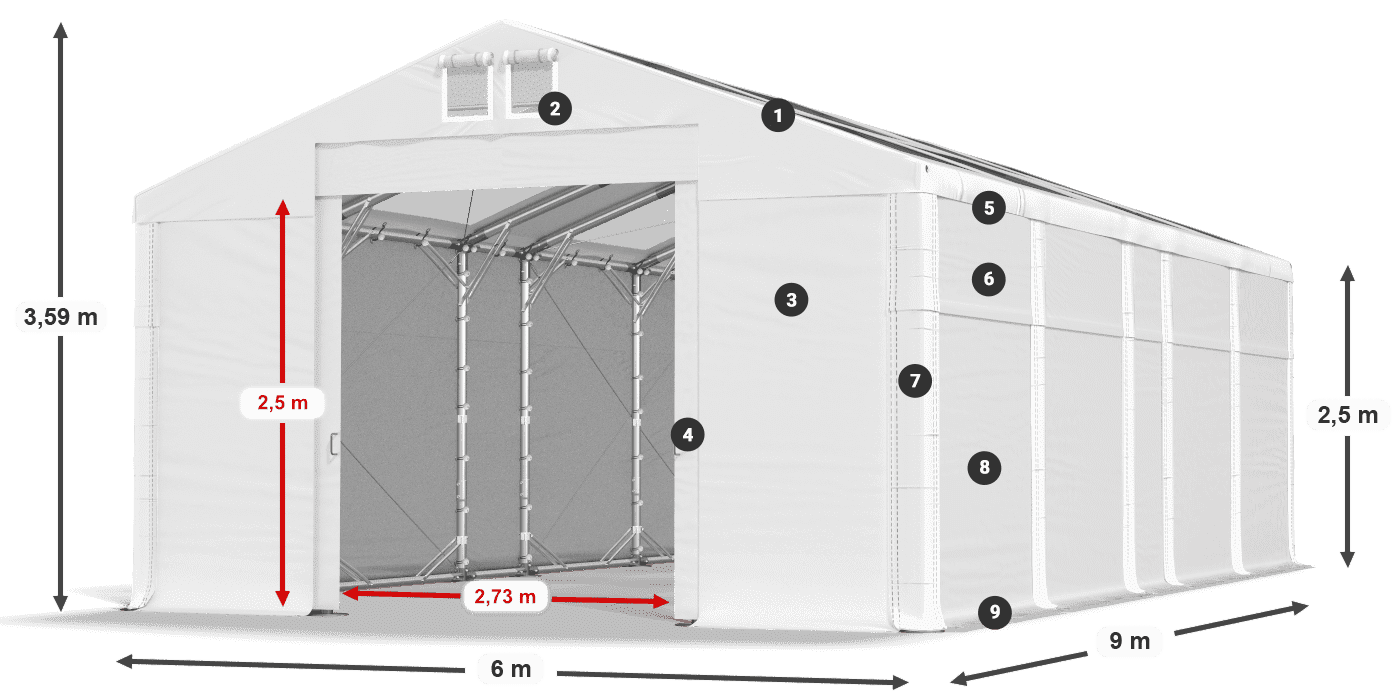 Střecha: MS T 580 PVC Stěny: FR 620 PVC 2,5 m legenda