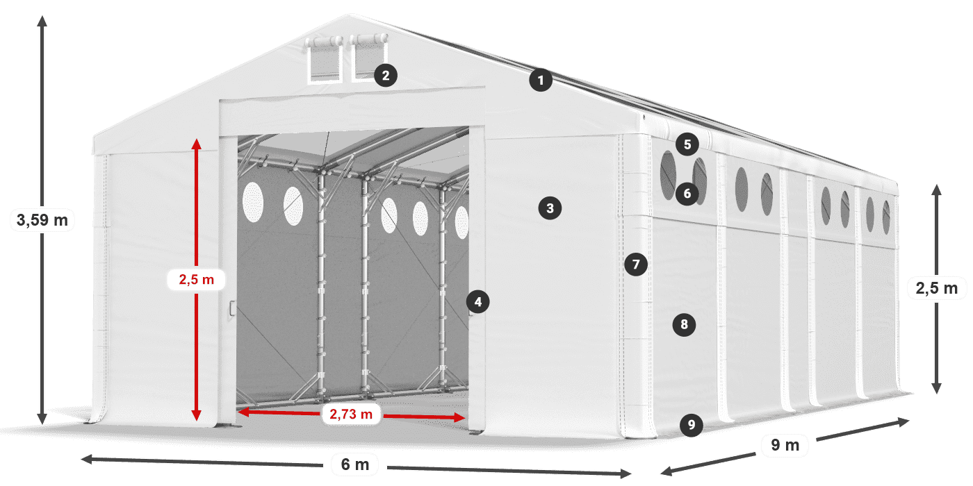 Střecha: MS T 580 PVC Stěny: FR O 620 PVC 2,5 m legenda