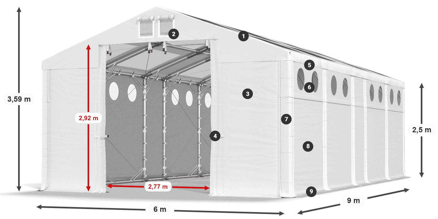 Střecha: MS T 580 PVC Stěny: FR O 620 PVC 2,5 m legenda