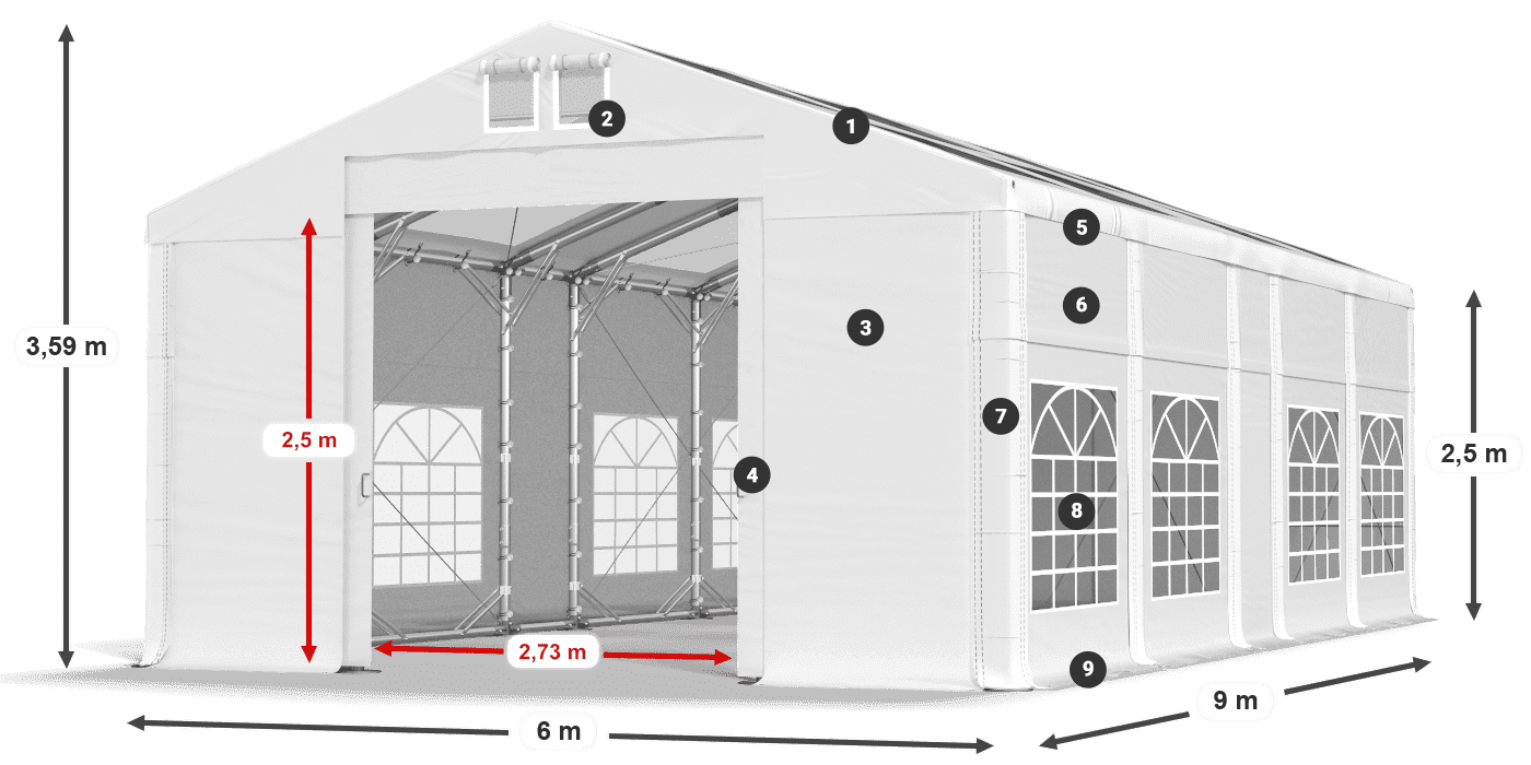 Střecha: MS T 580 PVC Stěny: FR 620 PVC 2,5 m legenda